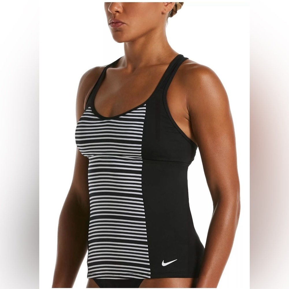 Nike Black and White Striped Racerback Swim Tank
